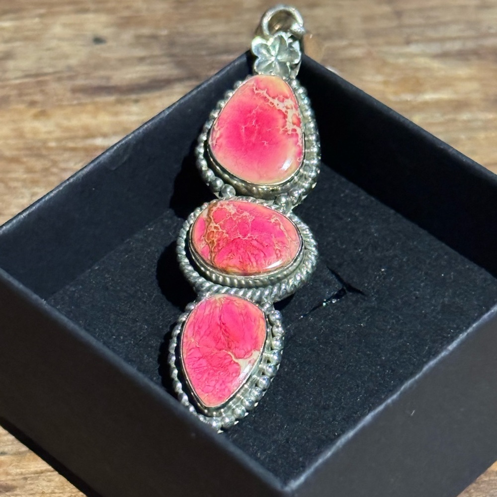 Southwestern Hot pink sea sediment Jasper and sterling Silver Pendant